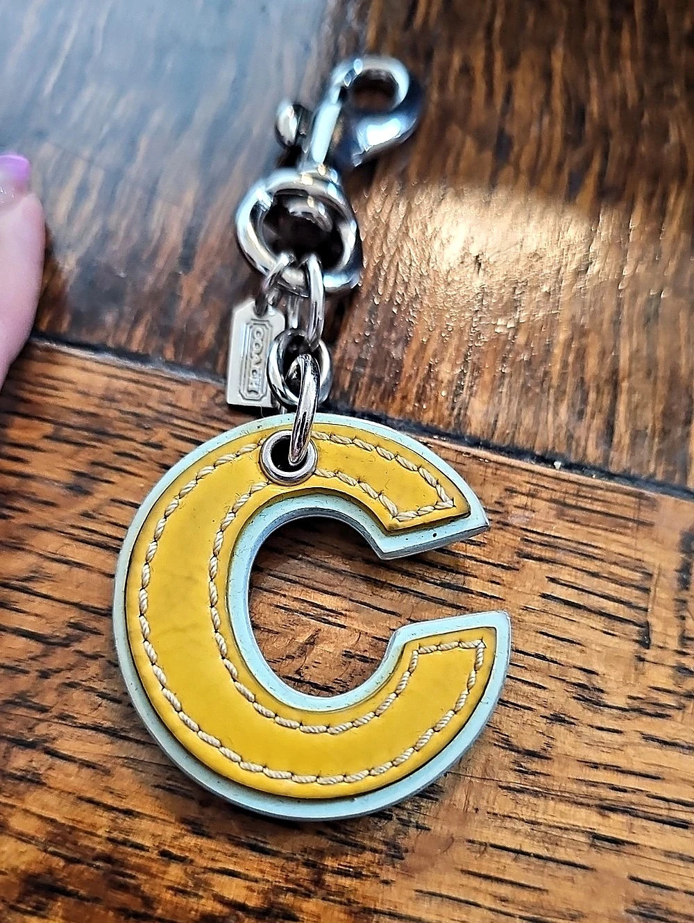 Coach Vintage Y2K Letter C Leather Bag Charm Keychain Yellow Blue Rare.